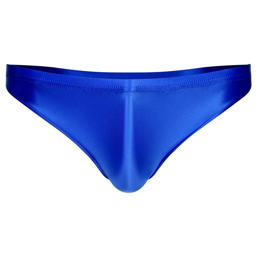 Mens Glossy Low Rise Briefs Solid Color Elastic Waistband Underpants Underwear Swimwear