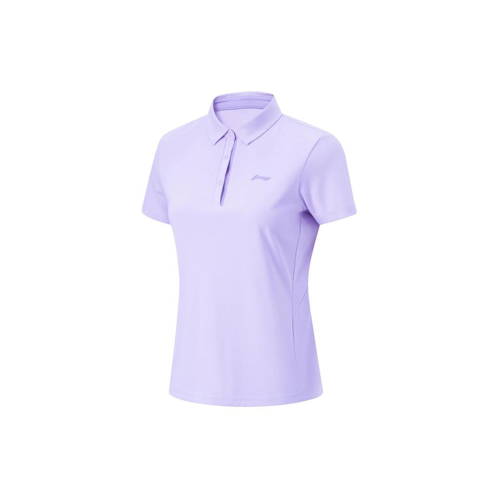 Li-Ning Fitness Series Solid Color Moisture-Wicking Quick-Dry Loose Short Sleeve Polo Shirt Women Tops Lilac APLU126-3