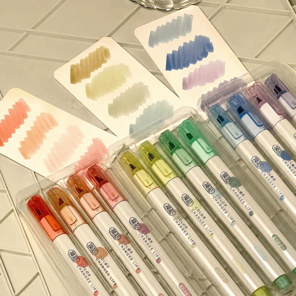 4pcs Soft Tip Highlighter Pen Refillable Note Taking Markers Durable Art Marker Pen  Students Gift