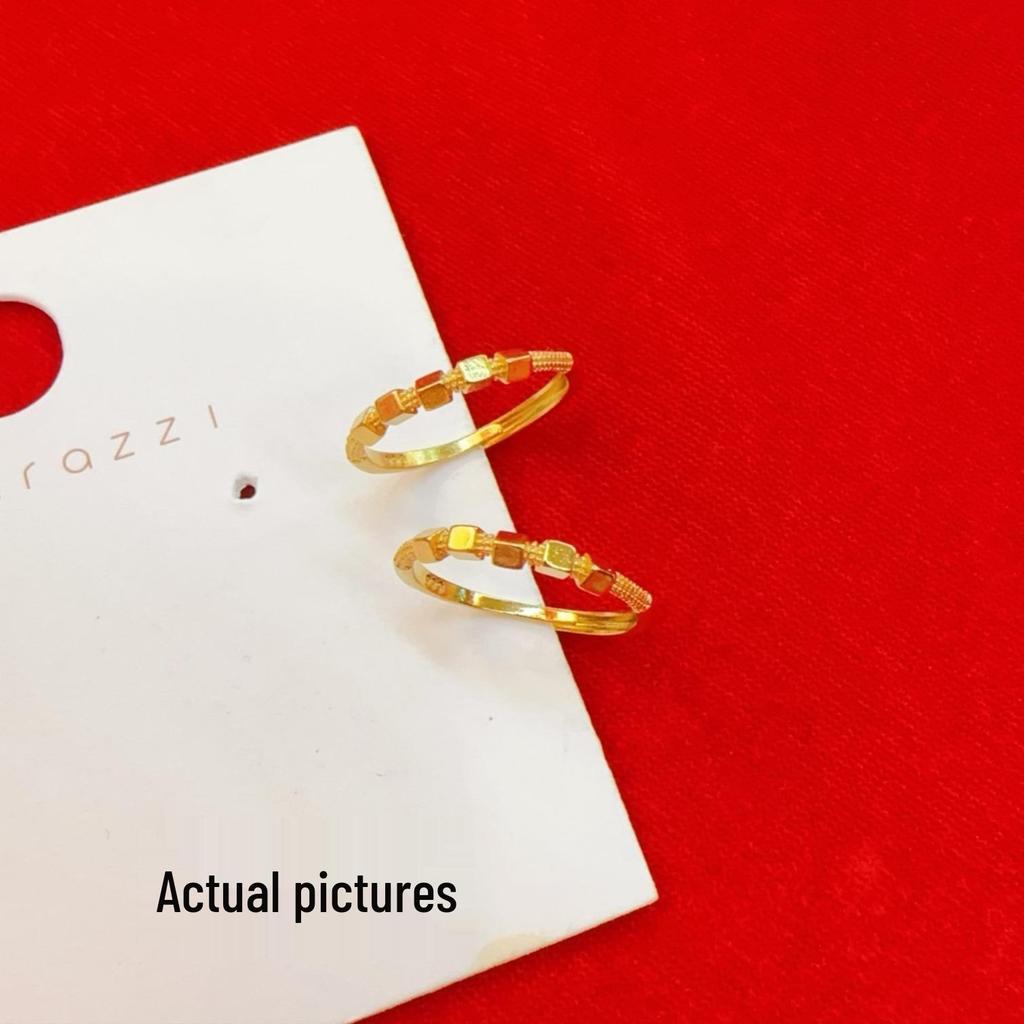 Золотое кольцо с квадратными бусинами, Легкая роскошь и универсальный счастливый дизайн, Открытый дизайн.