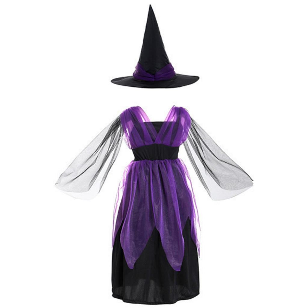 Платье для девочек на Хэллоуин, принтованное платье, костюм для ролевой игры ведьмы, костюм для косплея, маскарадный костюм