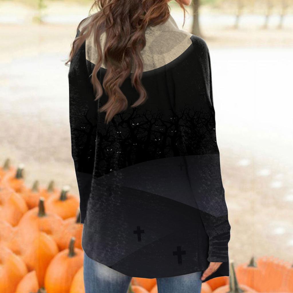 Женский кардиган, свободное повседневное верхнее пальто с карманами и длинными рукавами с принтом Хэллоуина