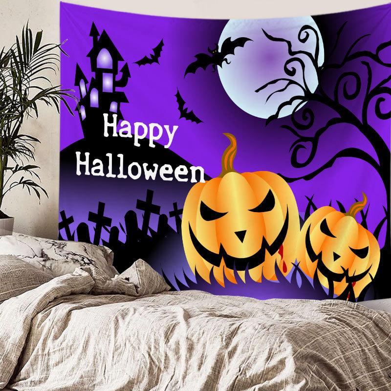Home bedside room decoration Halloween tapestry, witch skull ghost print hanging cloth, background wall covering