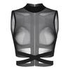 Womens Sexy Sleeveless Sheer Mesh Tank Tops See-through Criss Cross Tees Crop Top Clubwear