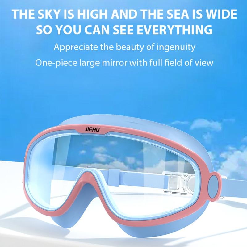 Очки для плавания с большой оправой для взрослых, водонепроницаемые противотуманные очки HD для подводного плавания, мужские и женские регулируемые очки для плавания с широким обзором