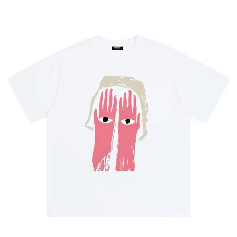 ZAZOMDE Vintage Abstract Brush Painting Graphic Unisex Loose Oversized Round Neck Fashion Versatile Daily Short Sleeve Shirts