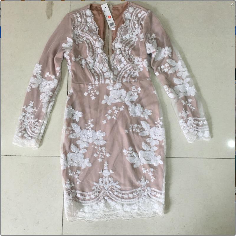 Women's Sexy Deep V Sequins Long Sleeve Dresses