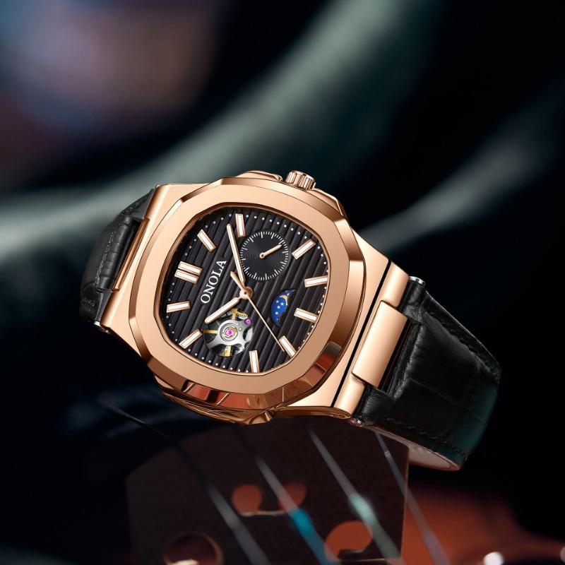 Top Brand High Quality Sun Moon Star Morning Automatic Mechanical Watch Hollow Leather Waterproof Men's Watch