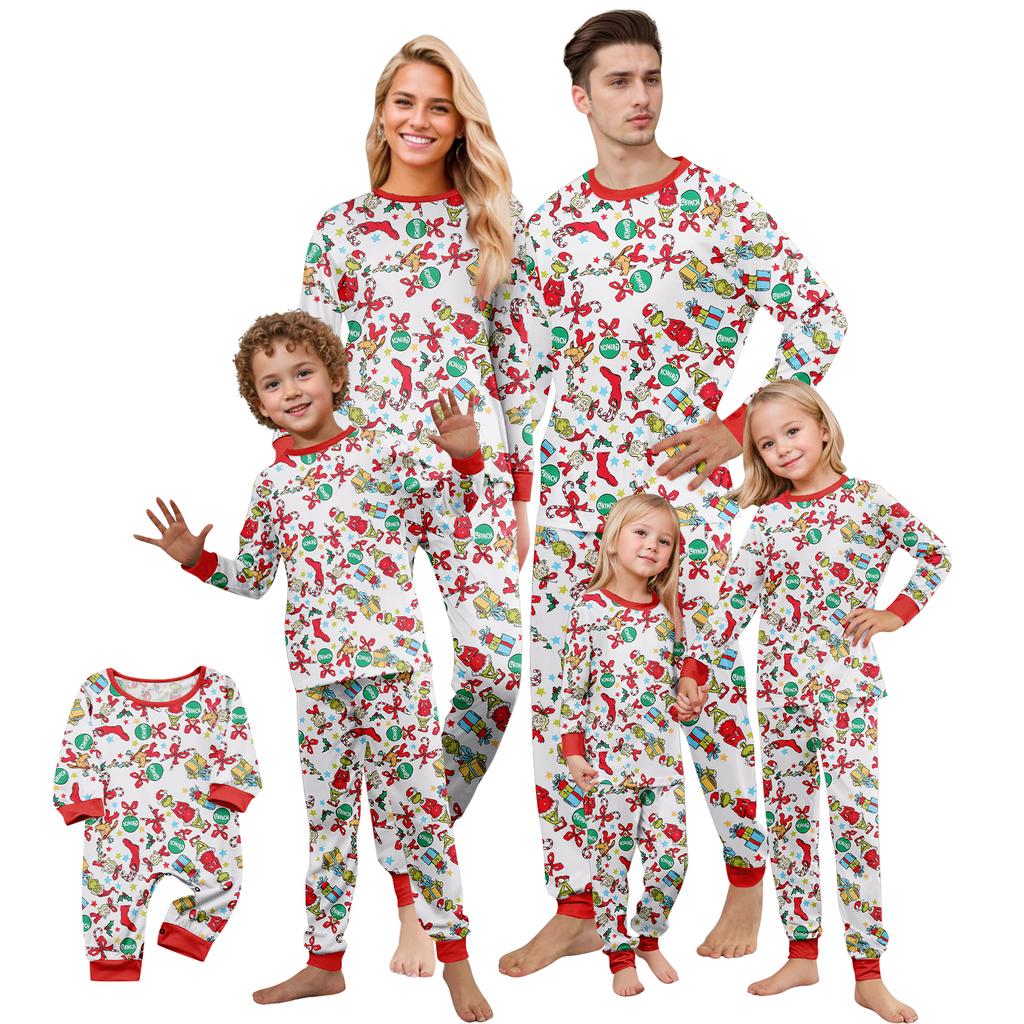 Christmas Print Cute Family Set Pajamas, Home Clothes, Family Set Long Sleeve Top Pants Set