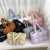 Women Padded Handbag Solid Color Quilted Puffer Shoulder Bag Large Capacity Soft Cloud Tote Bag Trendy Commuting Bags