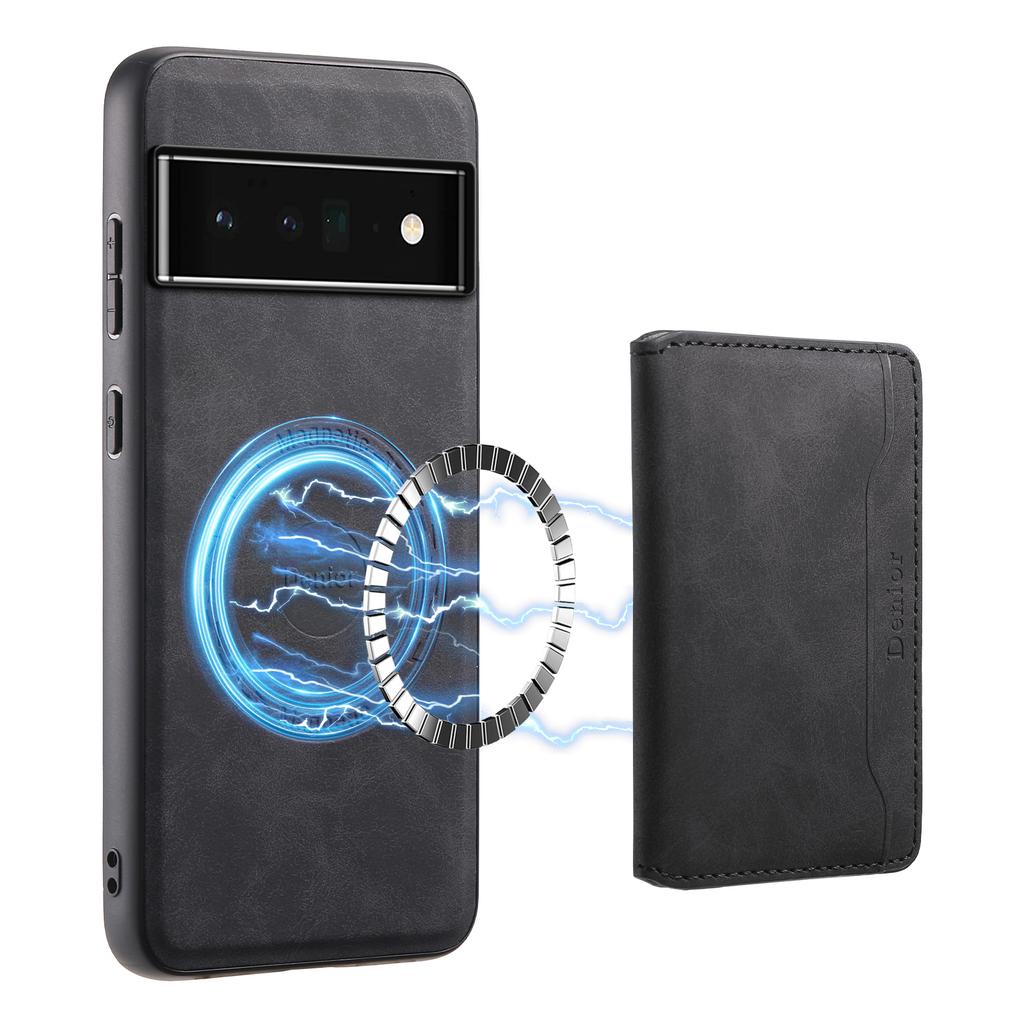 DENIOR D13 для Google Pixel 6 Pro 5G ретро-чехол кожаная задняя крышка телефона съемный держатель для карт 2-в-1