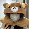 Милая U-образная подушка Rilakkuma с капюшоном, подушка для шеи, дорожная, для автомобиля, для сна, портативная
