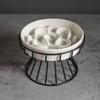 Elevated Ceramic Slow Feeder Bowl for Dogs Cats, Anti-Choking Maze Bowl with Iron Stand, Non-Slip Pet Food Bowl