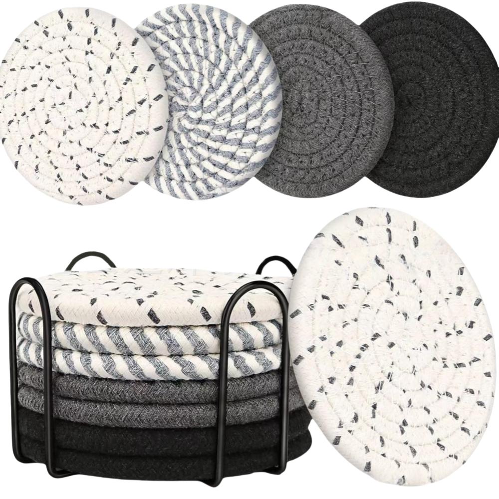 8 шт. подставок ручной работы из хлопка, впитывающих и термостойких, однотонных, в скандинавском стиле, для украшения дома