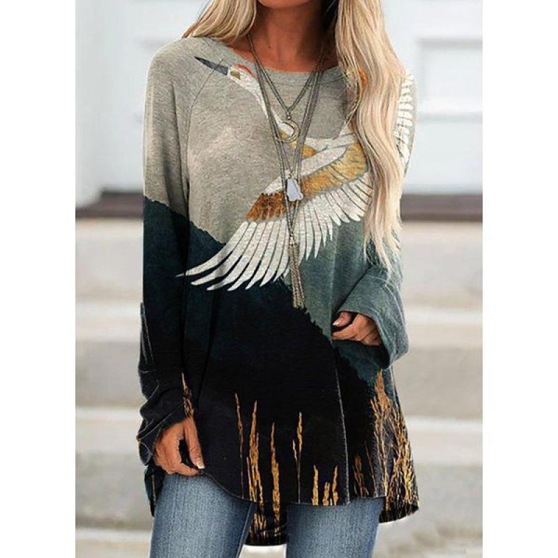 Women'S T-Shirt Street Long-Sleeved Clothing Fashion Top Loose Casual Clothing Autumn And Winter Printed Top Round Neck T-Shirt