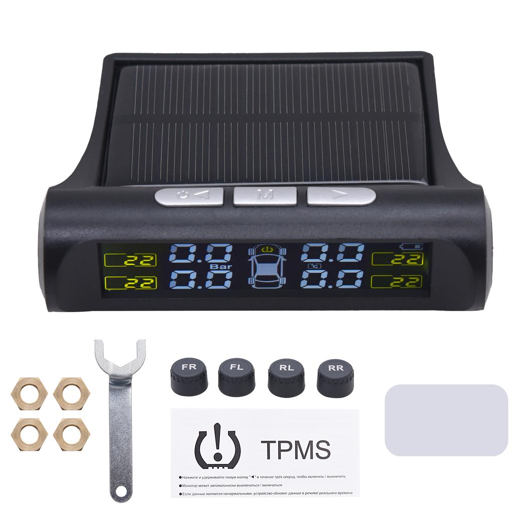 TPMS Солнечный датчик давления в шинах Система контроля давления в шинах автомобиля с 4 внутренними/внешними датчиками TMPS