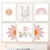 Boho Rabbit Flower Sun Rainbow Nursery Wall Art Canvas Painting Nordic Posters And Prints Pictures Baby Kids Room Bedroom Decor