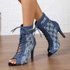 2024 European and American Lace-up Fish Mouth Cool Boots Autumn Comfortable Hollow Stiletto Heels Dancing Sandals Large Size Heels