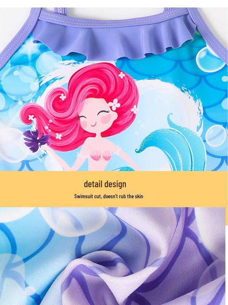 Купальник-халтер с оборкой и принтом «Русалочий хвост» для девочек (2025)