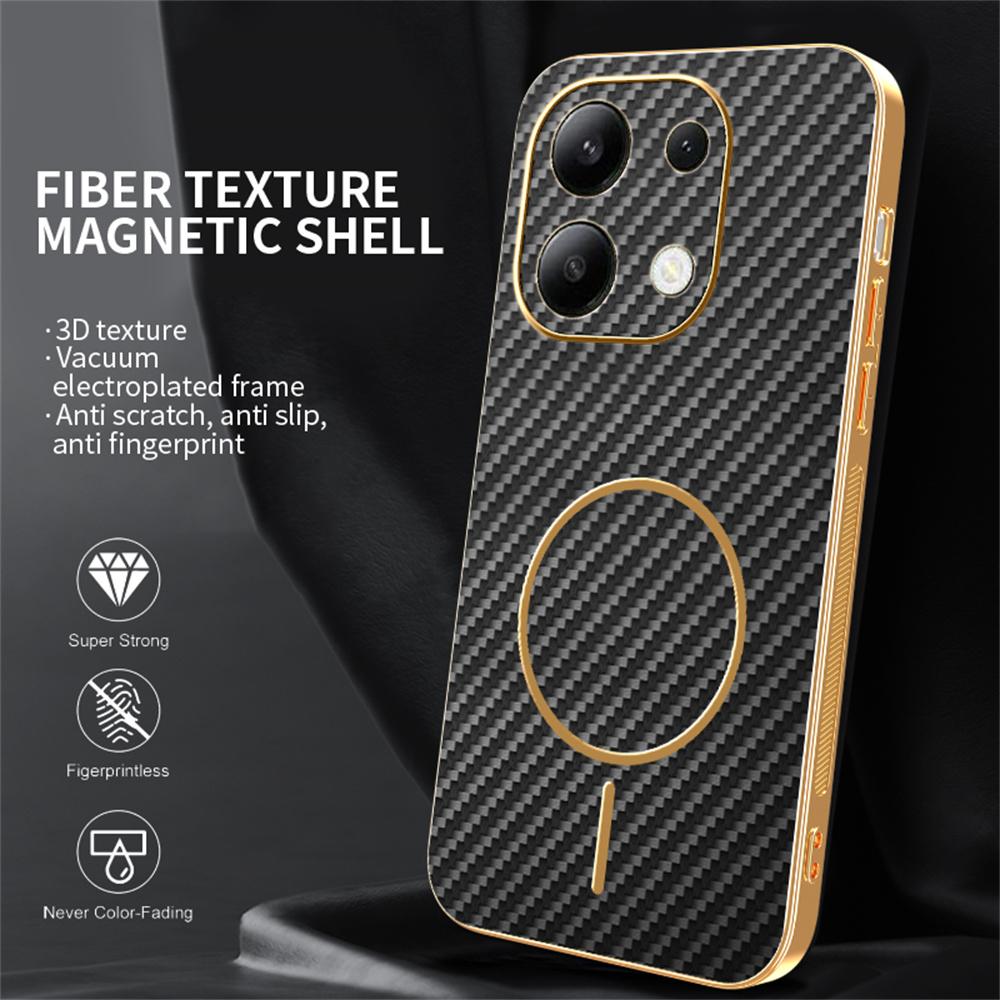 For Xiaomi Redmi Note 13 4G Phone Case Carbon Fiber Textured Electroplated TPU Back Cover