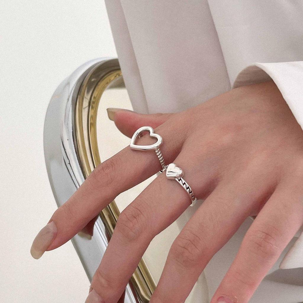 Yinruitai s925 Стерлинговое серебро Полое сердце Штабелируемые Корейский тренд Женские парные кольца