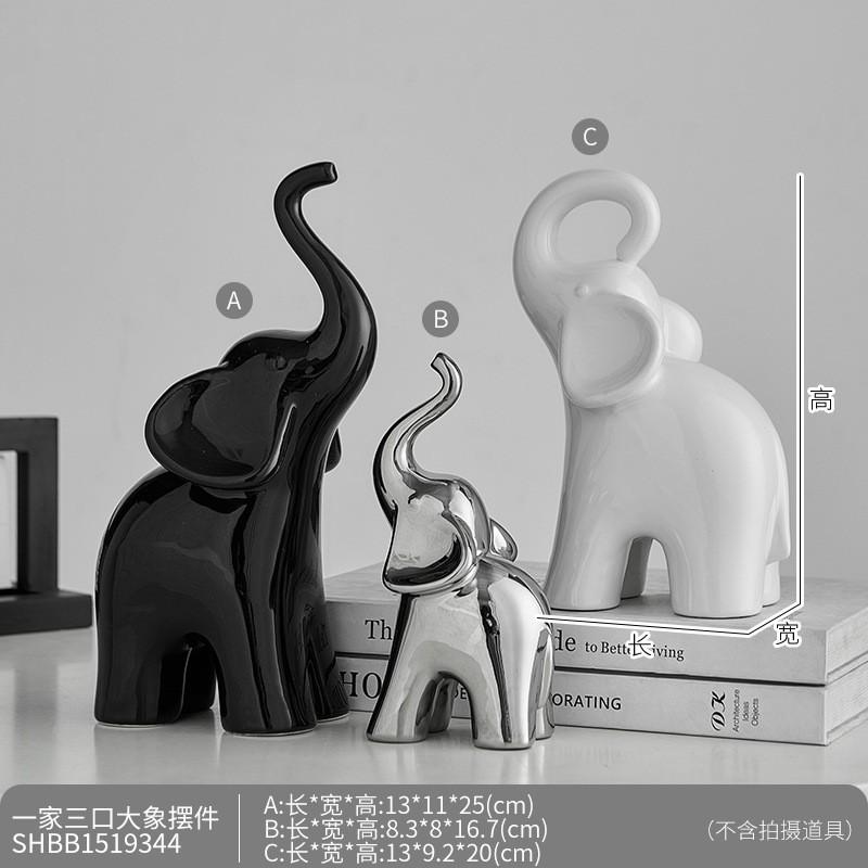 Ceramic Elephant Family Trio Decorative Figurine Modern Minimalist Home Office Desk Ornament Gift Housewarming