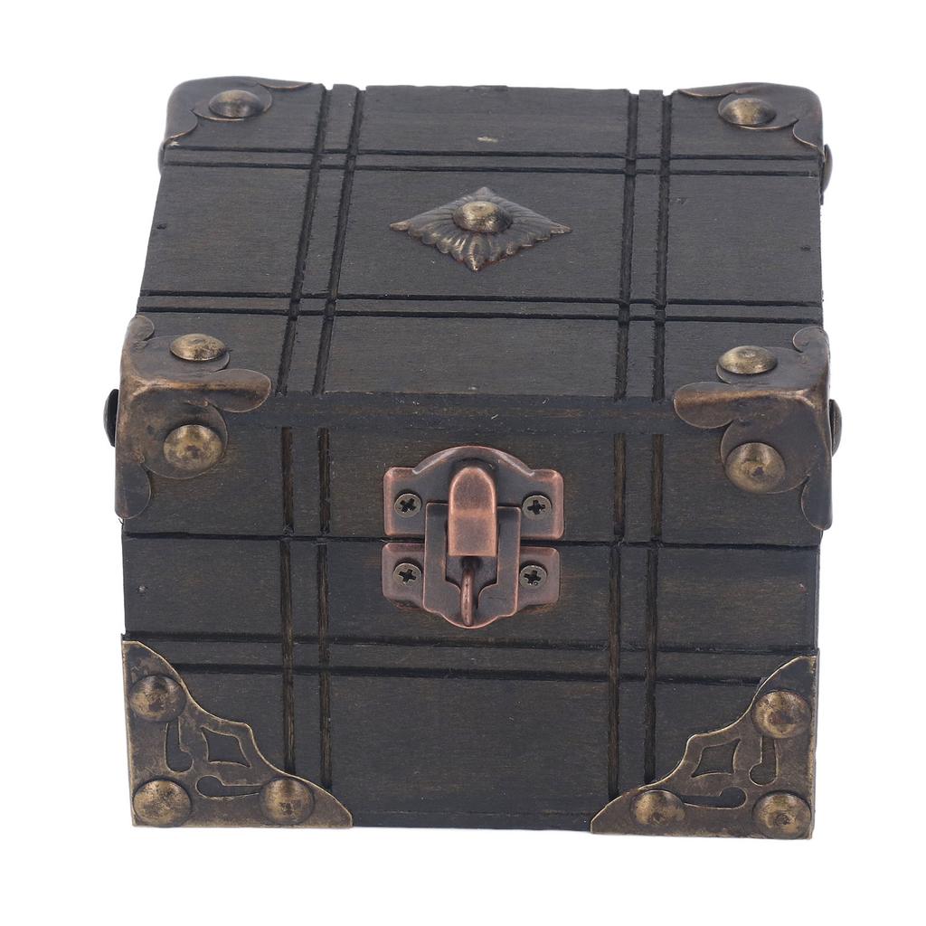 Vintage Wooden Box Retro Antique Decorative Treasure Chest Case Trinket Box with Lock for Storing