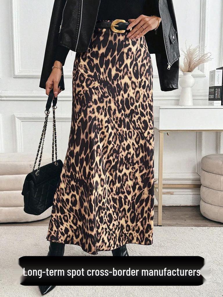 SHEIN 2025 Женская облегающая юбка с высокой талией и леопардовым принтом - Свободный крой, Длина макси