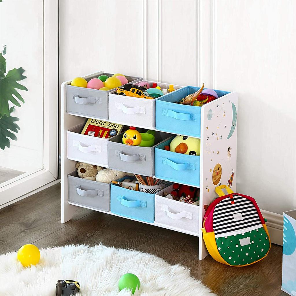 SONGMICS Children's Storage Shelf for Toys and Books, 9 Removable Non-Woven Fabric Boxes with Handles, for Children's Room, Playroom, Daycare, School