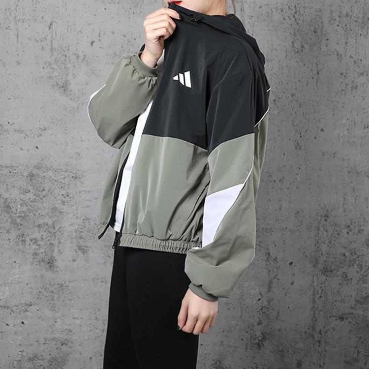 Adidas Спортивная куртка с капюшоном Colorblock, унисекс, черные, зеленые, FM9323