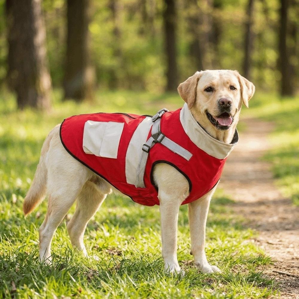 Waterproof Dog Cotton Clothes with Harness Winter Dog Coat Medium Large Dogs