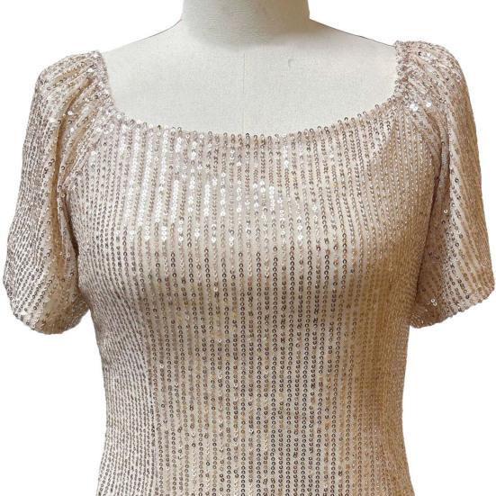 Women Tops Square Collar Puff Short Sleeve Sequin Tops Glitter Sparkling Party Blouse Evening Party Tops