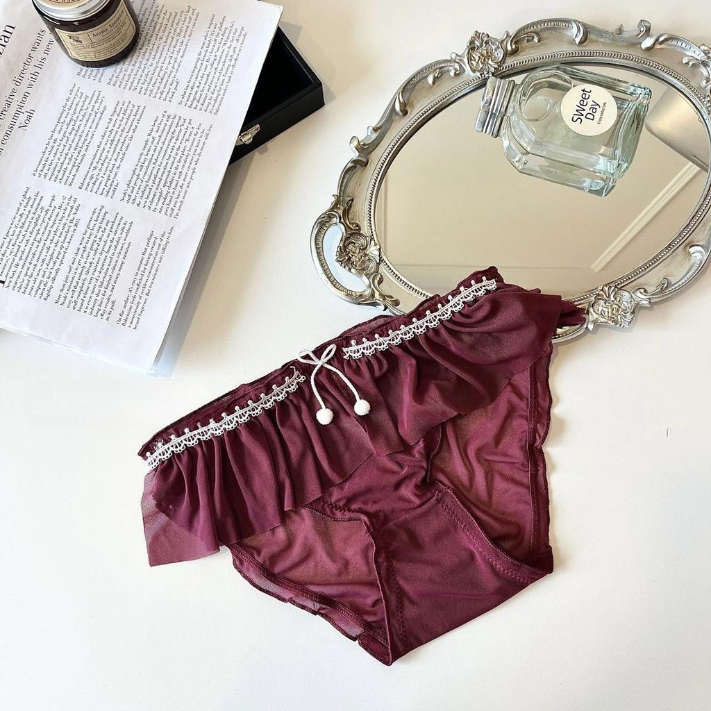 Ladies Spring and Summer 100 Pleated Mesh Lace Comfortable Breathable Cotton Crotch Waist Triangle Briefs