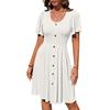 Women's Round Neck Button Casual Short Sleeve Dress