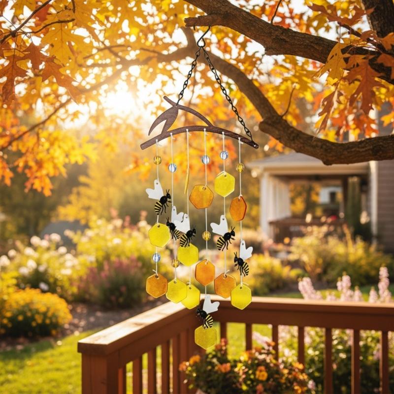 Bees Pattern Wind Chimes Glass Artisanal Craft For Porch Garden Decoration Memorial Accessories Harmonious Outdoors top sale