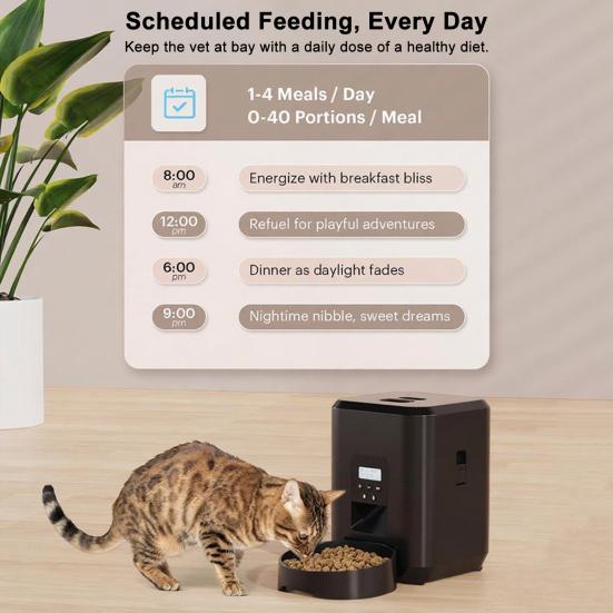 Automatic Pet Feeder 2L Cat Food Dispenser with LCD Screen Programmable Portion Control Timed Automatic Cat Feeder 1-4 Meals Dry Food for Dogs