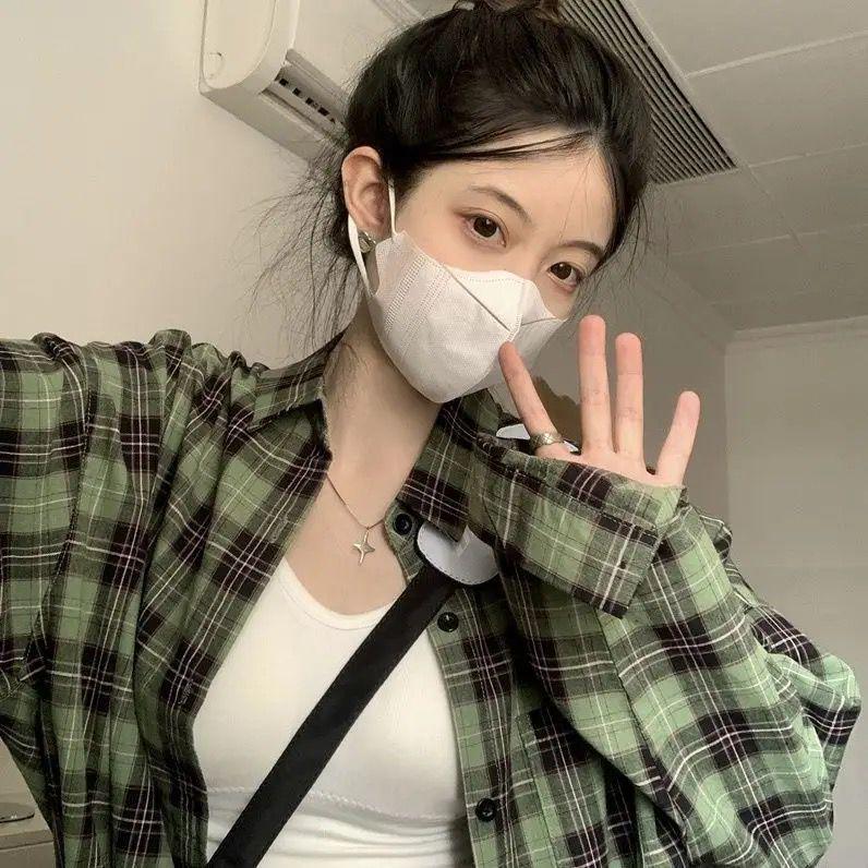 Женская розовая клетчатая рубашка-куртка с воротником поло - Лето 2024, средней длины, защита от солнца, топ с длинным рукавом