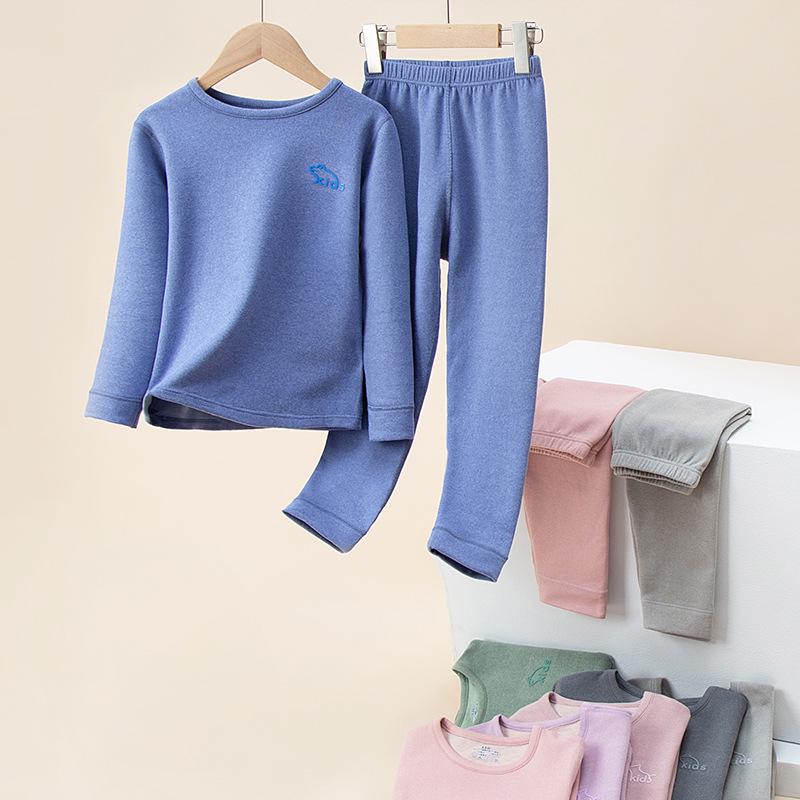 2025 Autumn/Winter Children's Double-Sided Brushed Wool Silk Warm Underwear Set for Boys and Girls