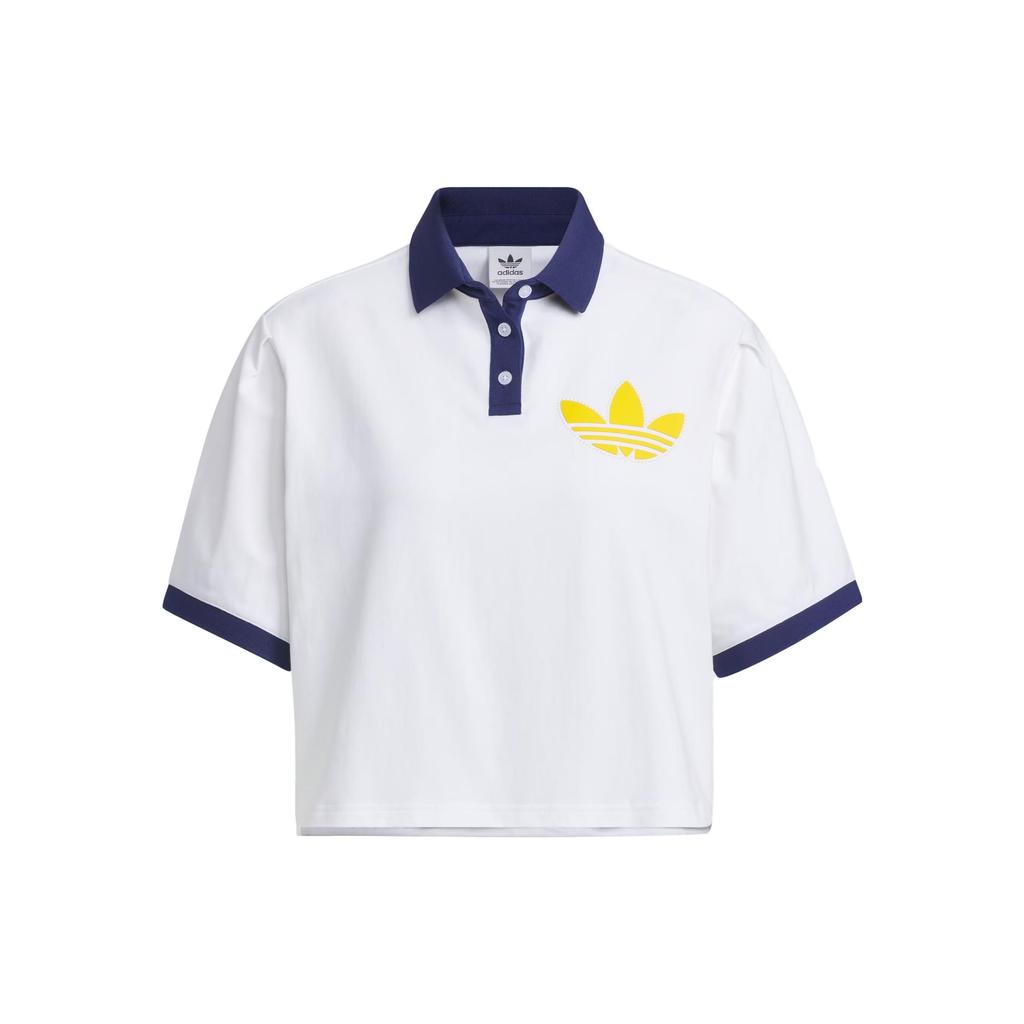 Adidas Originals Trefoil Varct Polo Shirt With Logo Patchwork Women Tops White IU4768