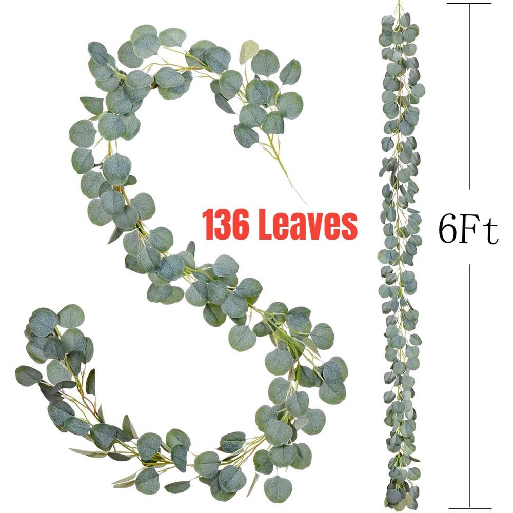 2/1pcArtificial Eucalyptus Garland Fake Ivy Vines Greenery Rattan Plants Wreath Faux Decor for Wall Room Garden Wedding Decor