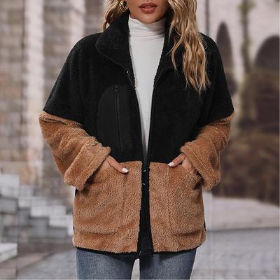 Женская модная куртка, зимняя куртка с длинными рукавами и цветными блоками, двустороннее плюшевое пальто с изображением кота