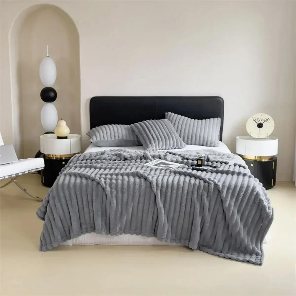 200x230 Double Blanket Solid Color Thickened Wide Striped Multifunctional Blanket, Can Be Used As Bed Sheet