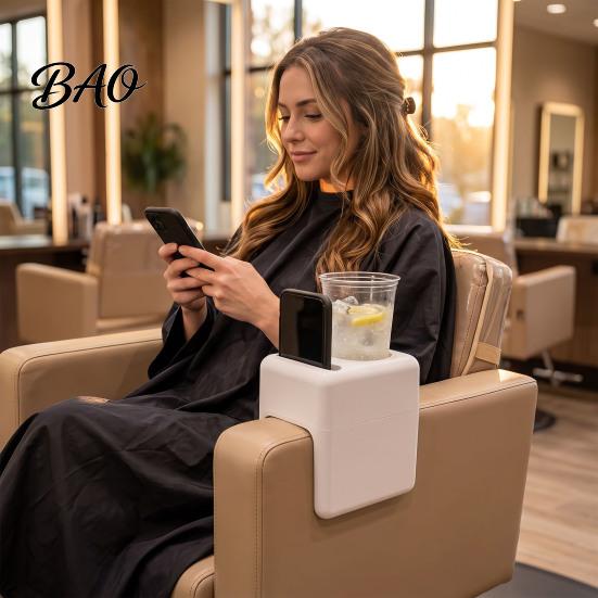 Convenient Salon Storage Tray Chair Armrest Tray, Hair Organizer with Phone/Cup Holder, Plastic Customer Phone Holder for Beauty Side Table