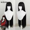 Anime Cosplay Wig Hair Kakegurui Yumeko Jabami Heat Resistant Synthetic Hair Long Straight Black Grey Cosplay Wig