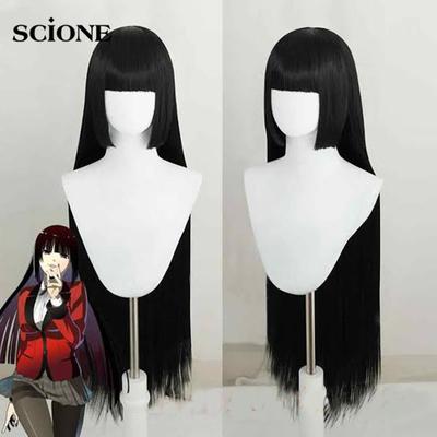 Парик для косплея аниме, волосы Kakegurui Yumeko Jabami, термостойкие синтетические волосы, длинные прямые, черные, серые, парик для косплея