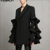 Men Lapel Ruffled Splits Sleeve Casual Loose Party Blazer Coats