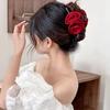 French Big Double Rose Flower Hair Claw Clips for Women Girls Vintage Satin Solid Fabric Handmade Shark Hairgrip Accessories