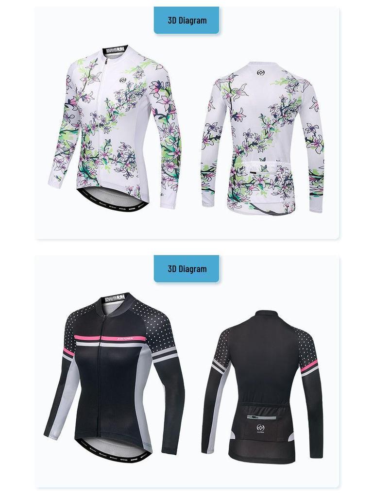 XINTOWN Women's Long Sleeve Plus Size Cycling Jersey - European & American Style, Printed Design