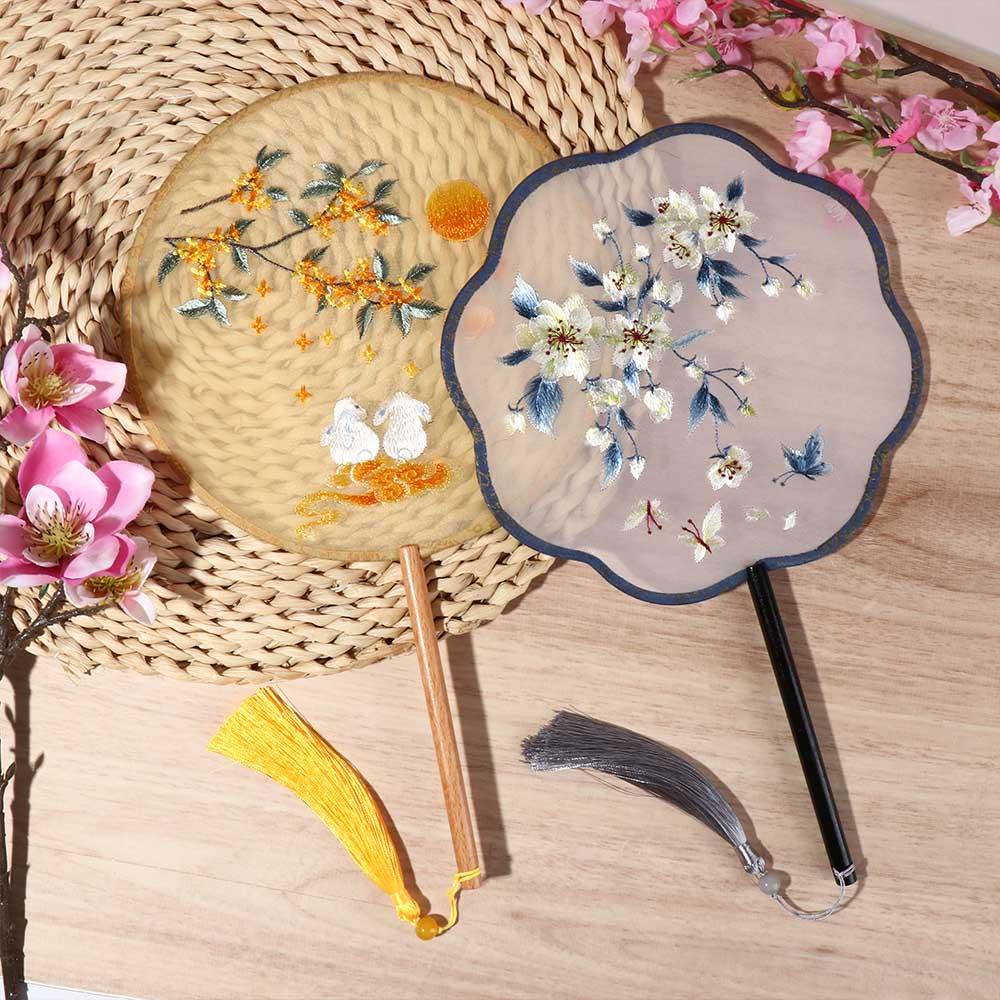 Handheld Chinese Style Fan with Pendant Silk Fan Classical Embroidery Fan Chinese Wedding