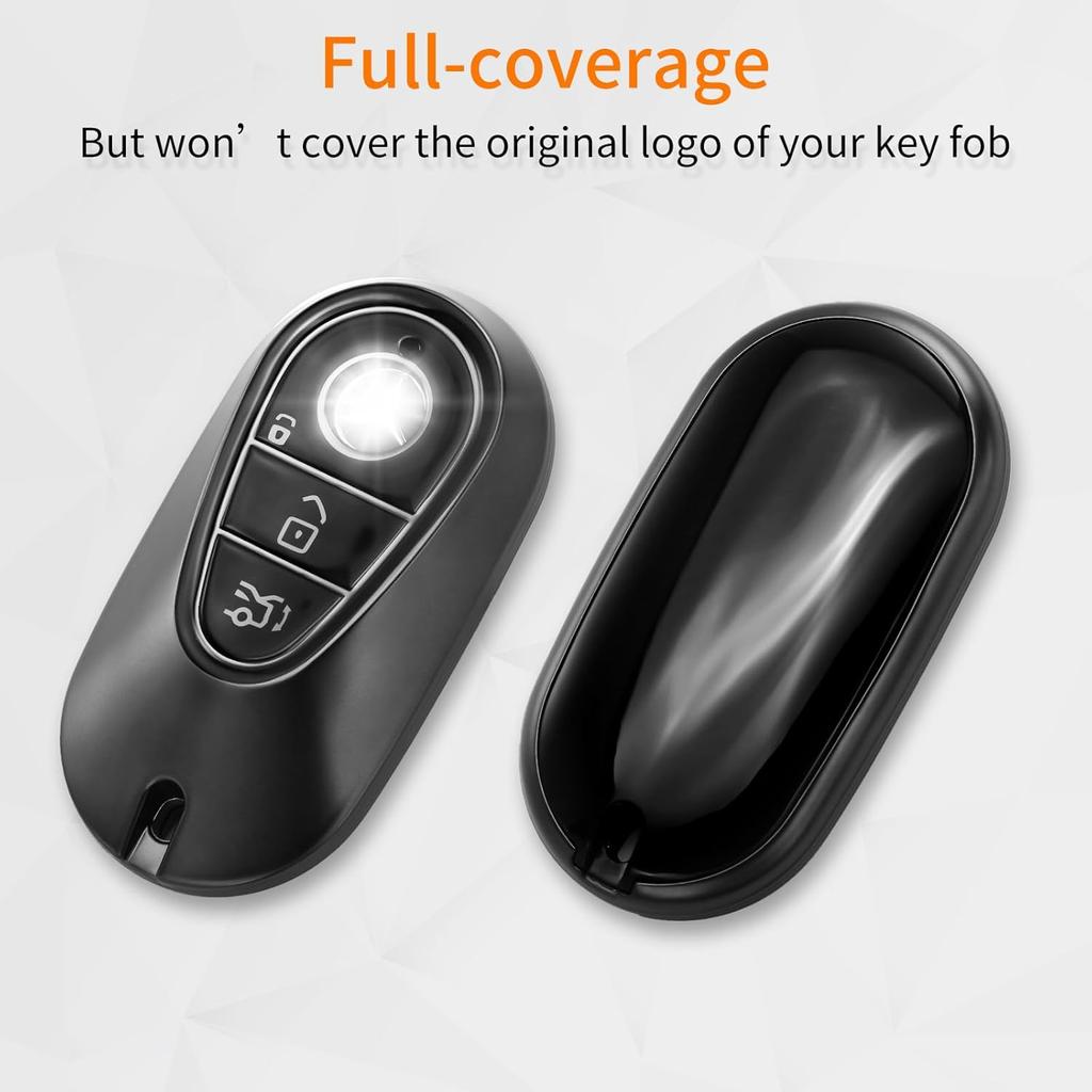 for Mercedes Benz Key fob Cover with Metal Keychain Case Key Shell Protector Compatible with -2025 E/C/S-Class EQE/EQS/GLC/Maybach